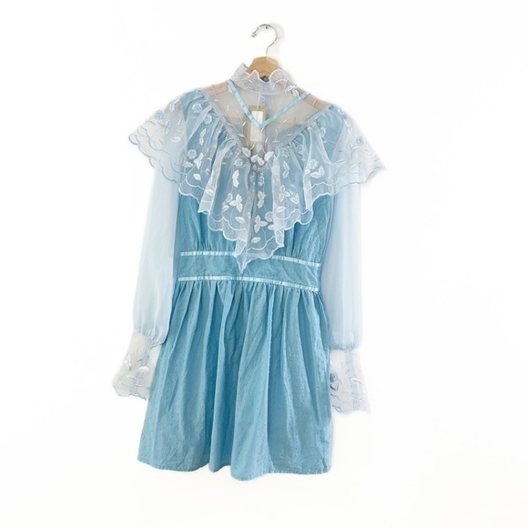 House of Aama Southern Girl Blue Victorian Ruffled Mini Dress Womens 2 New - Picture 2 of 15